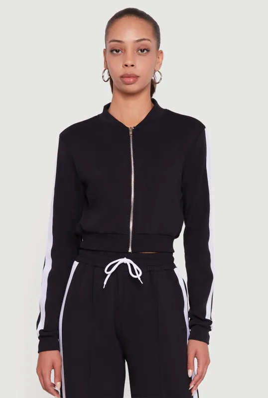 Side Stripe Cropped Zip Front Track Jacket sold by Rainbow