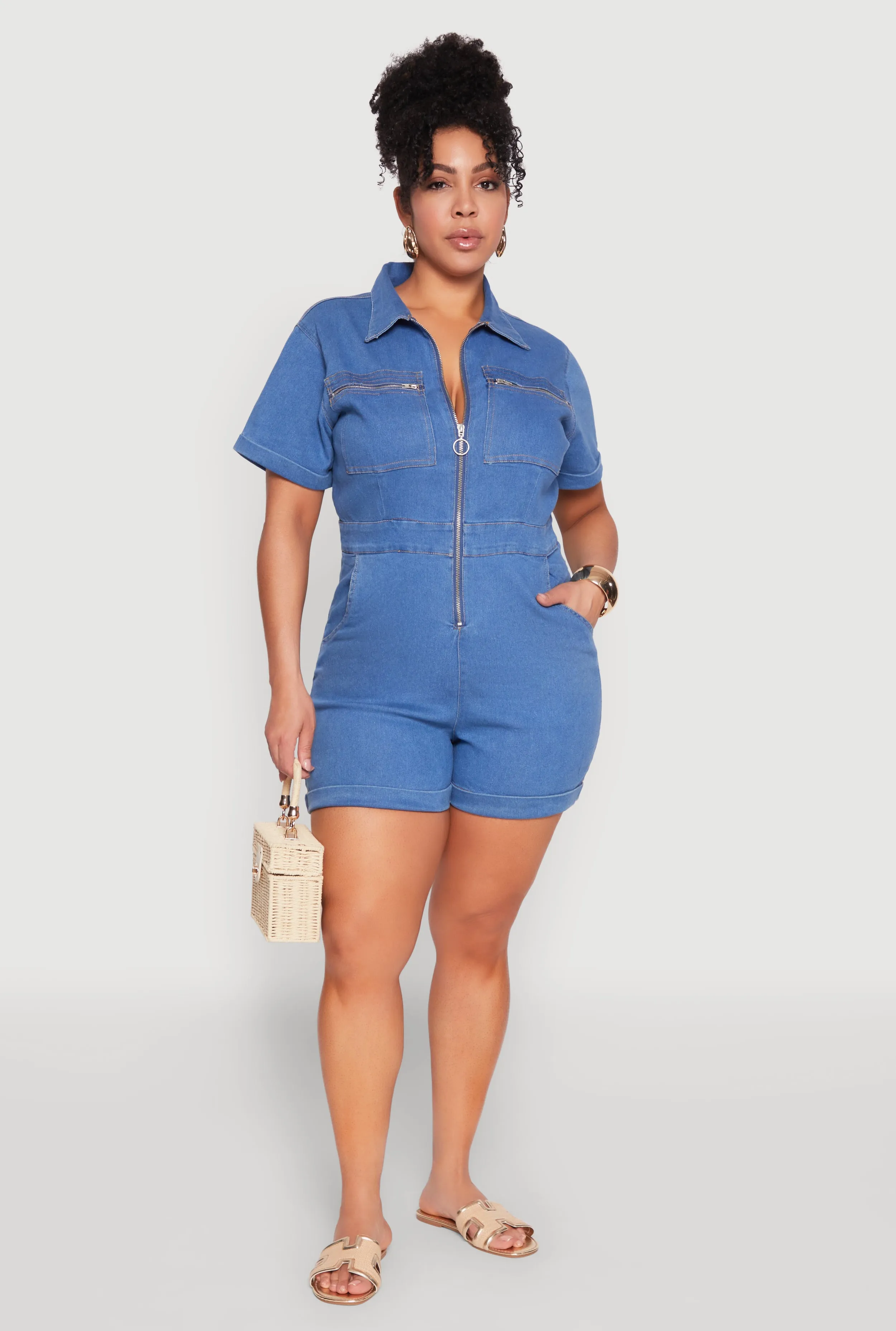 Plus Size Denim Zip Front Romper sold by Rainbow product image thumbnail 2