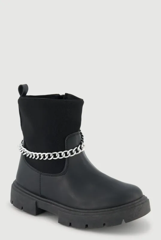 Girls Faux Leather Metallic Chain Ankle Boots sold by Rainbow