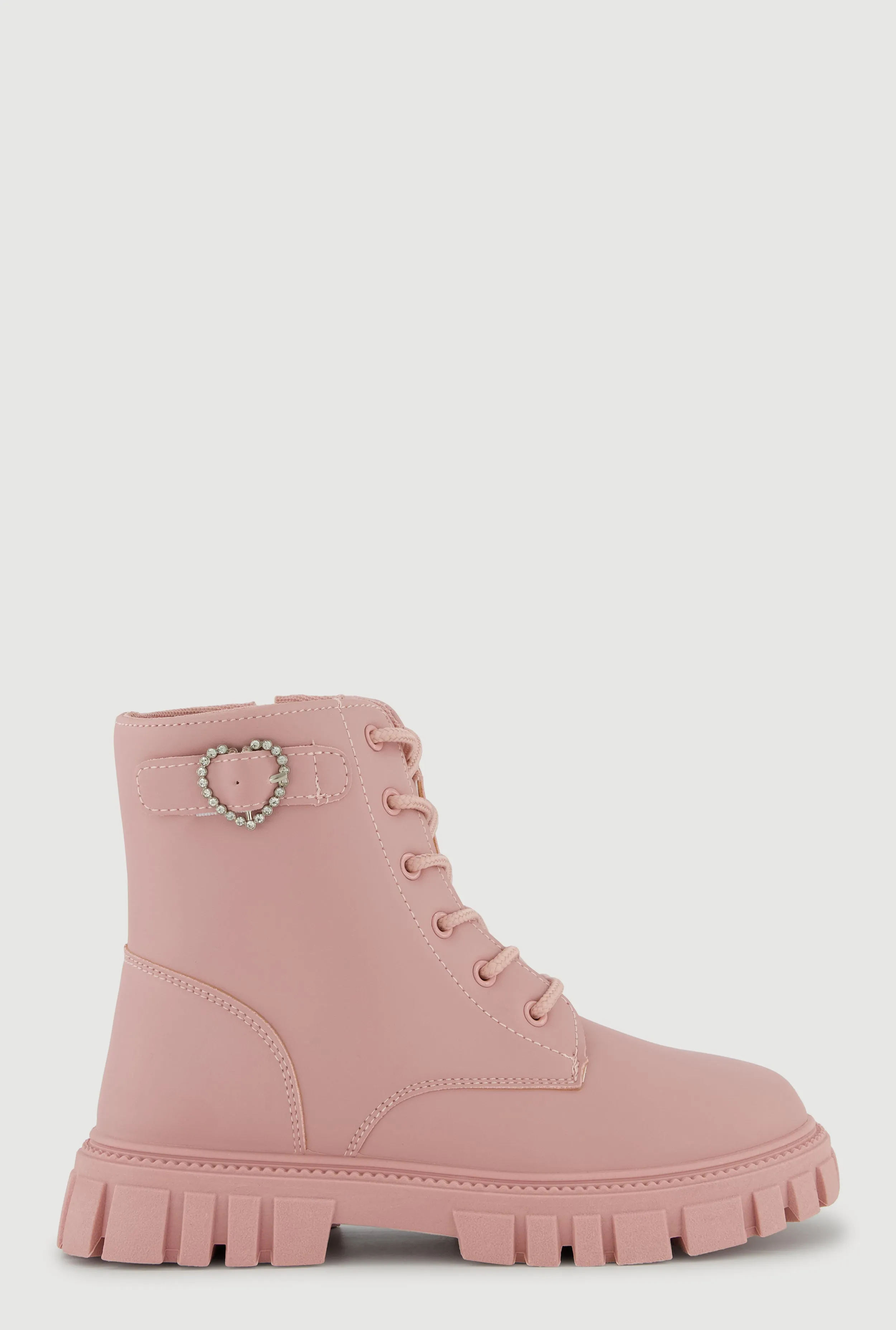 Girls Rhinestone Heart Buckle Detail Combat Boots sold by Rainbow product image thumbnail 3