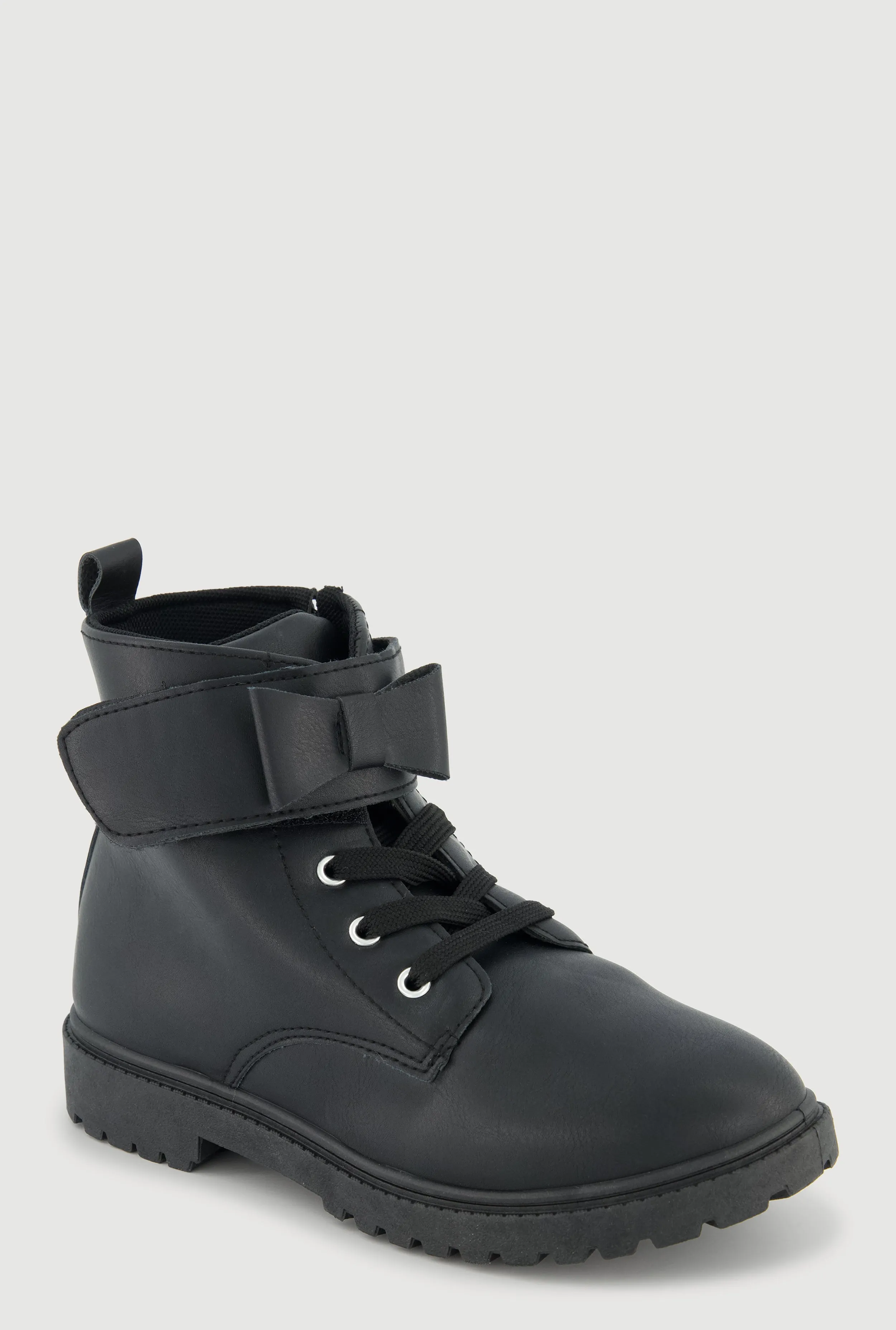 Girls Bow Velcro Strap Lace Up Combat Boots sold by Rainbow