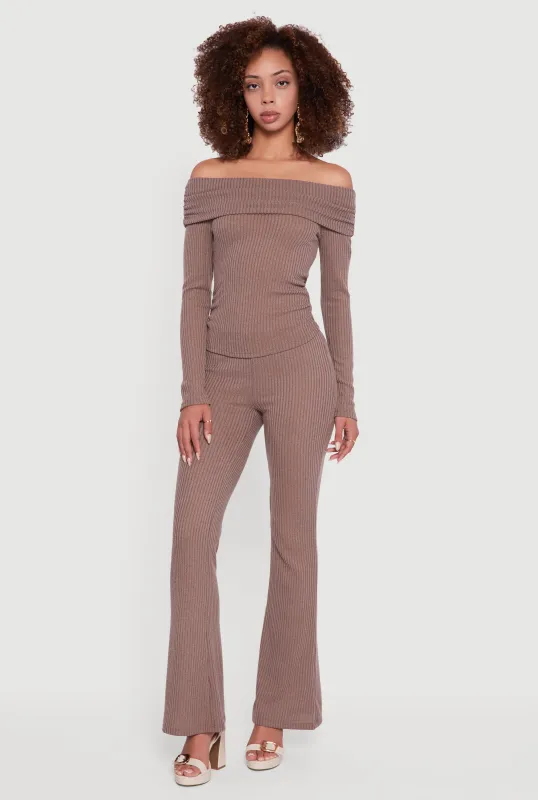 Ribbed Knit Flare Leg Casual Pants sold by Rainbow