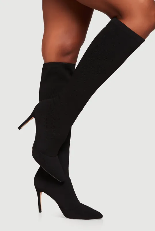 Stiletto Pointy Toe Knee High Sock Boots sold by Rainbow