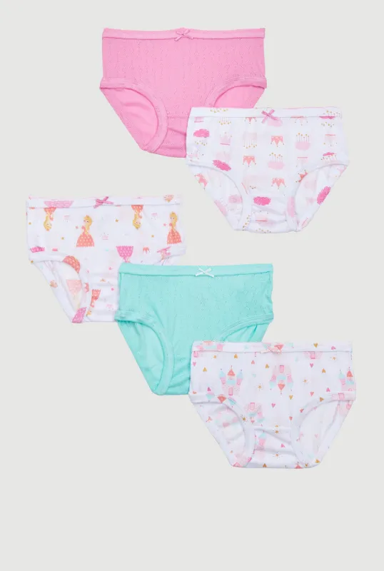 Girls Princess Graphic Pointelle Panties 5 Pack sold by Rainbow