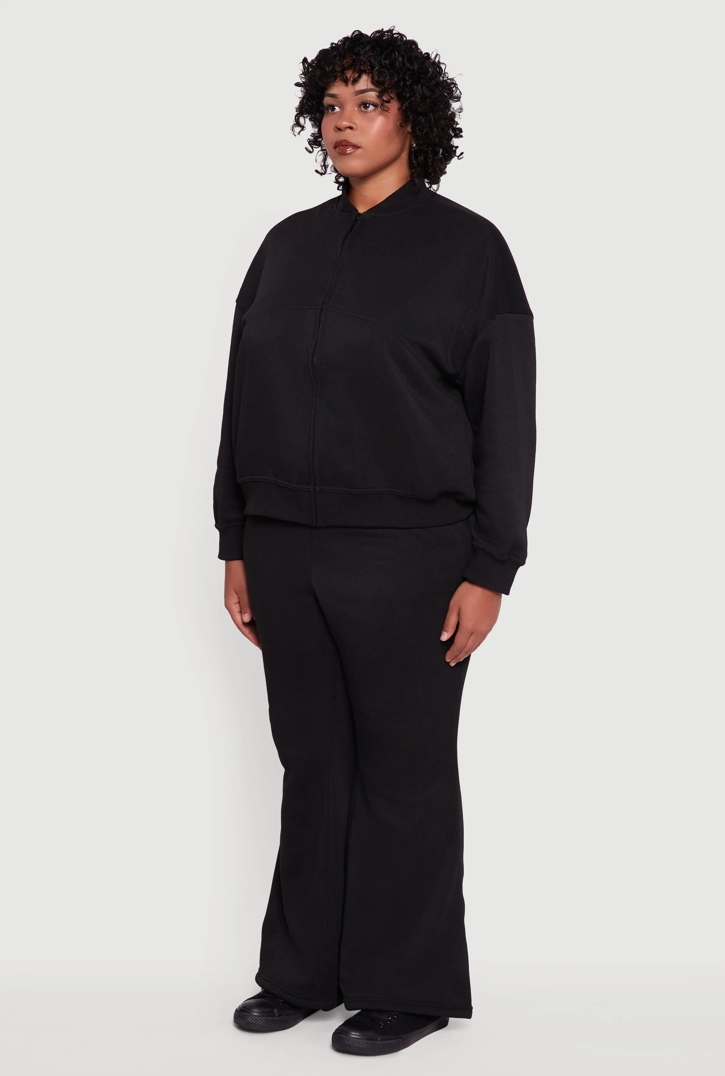 Plus Size Solid Fleece Zip Front Long Sleeve Sweatshirt sold by Rainbow product image thumbnail 5