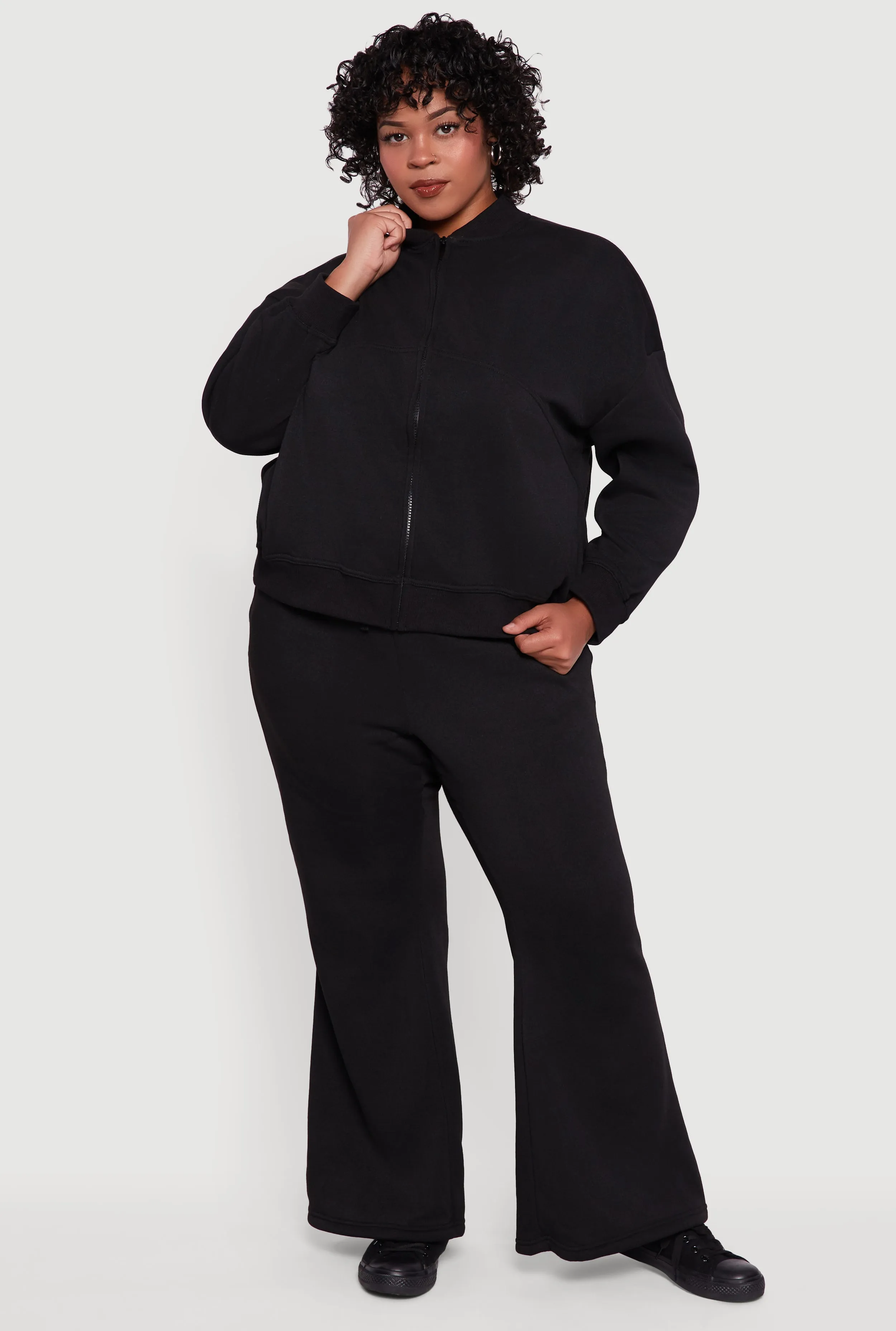 Plus Size Solid Fleece Zip Front Long Sleeve Sweatshirt sold by Rainbow product image thumbnail 2