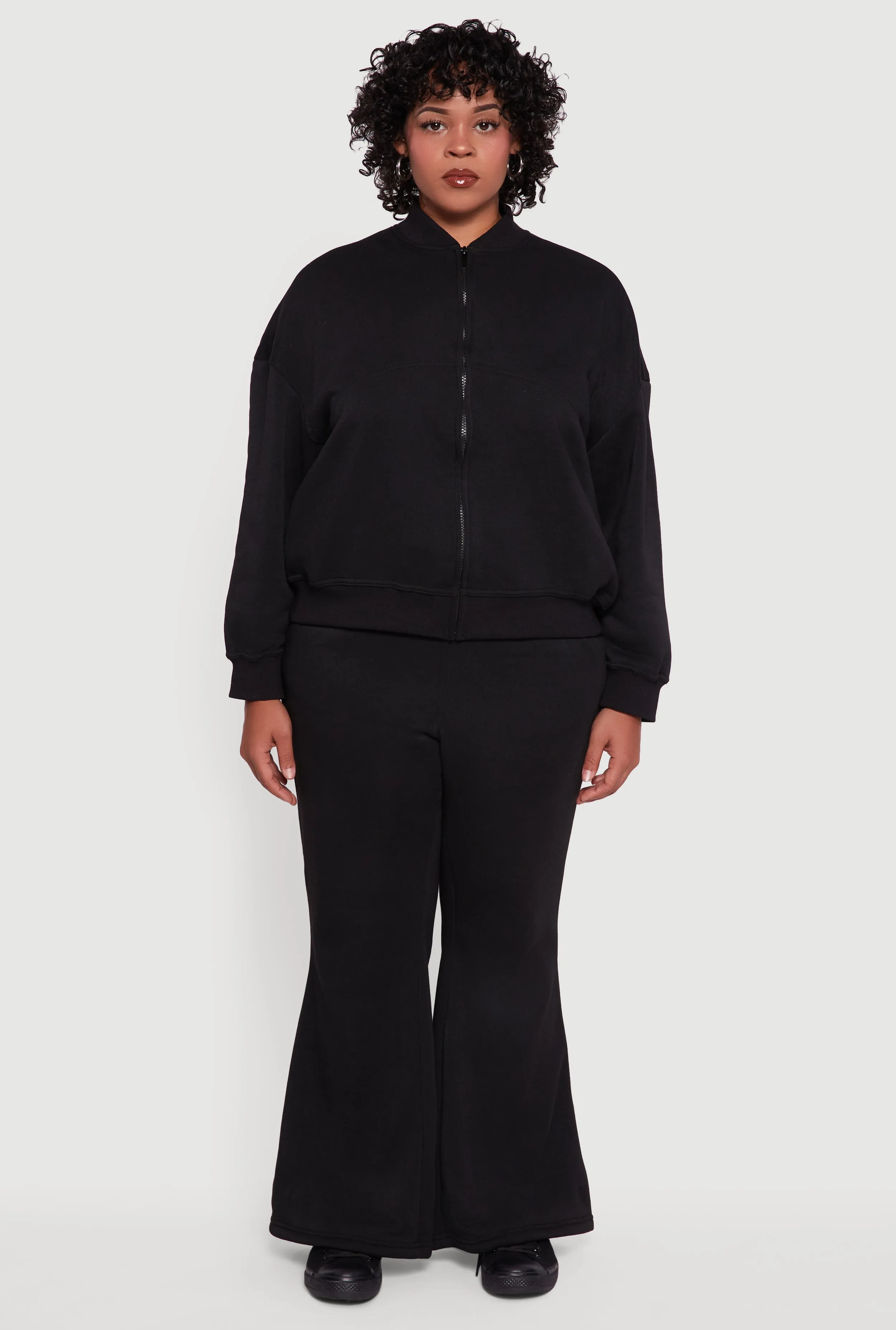 Plus Size Solid Fleece Zip Front Long Sleeve Sweatshirt sold by Rainbow product image thumbnail 3