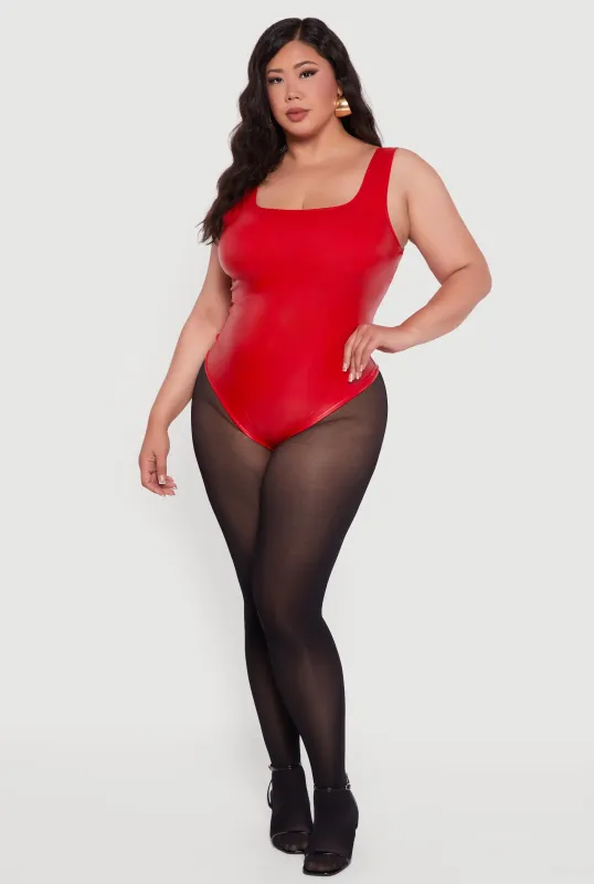 Plus Size Faux Leather Sleeveless Square Neck Bodysuit sold by Rainbow