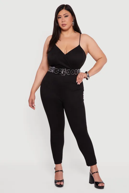 Plus Size Faux Suede Sleeveless Jumpsuit sold by Rainbow