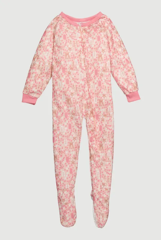 Little Girls Patterned Zip Front Footed Pajamas sold by Rainbow