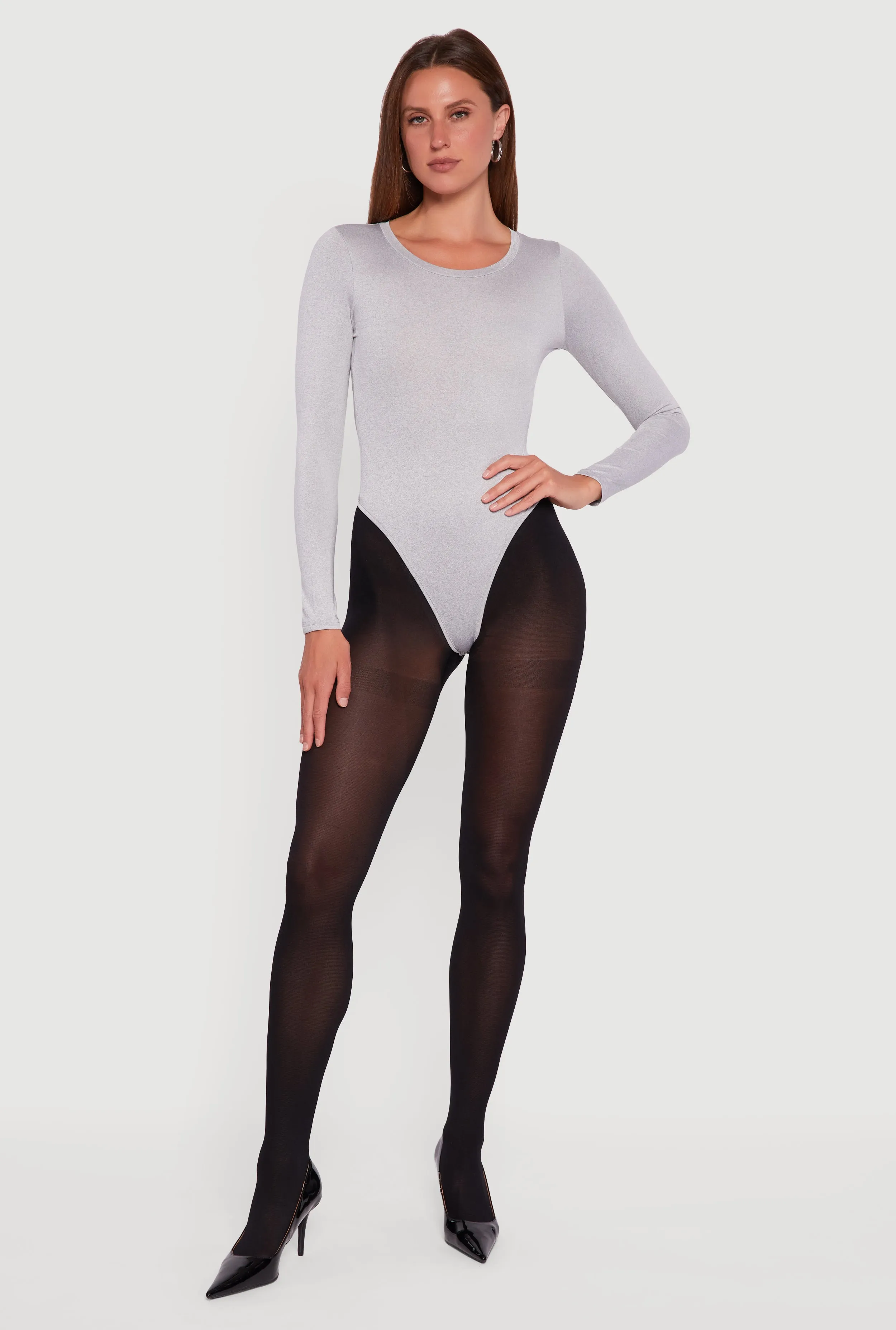 Basic Curve Hugging Long Sleeve Crew Neck Bodysuit sold by Rainbow product image thumbnail 4
