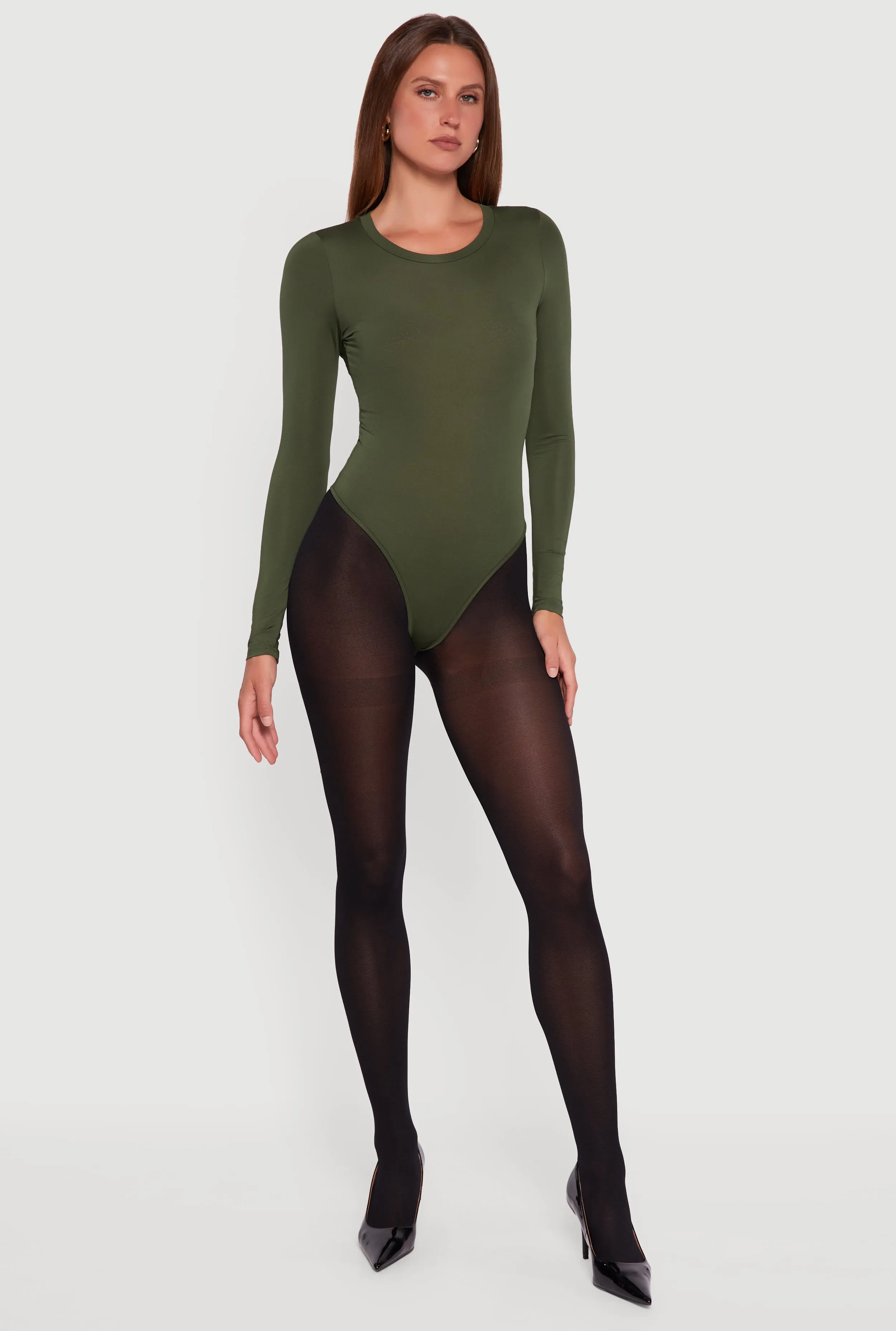 Basic Curve Hugging Long Sleeve Crew Neck Bodysuit sold by Rainbow