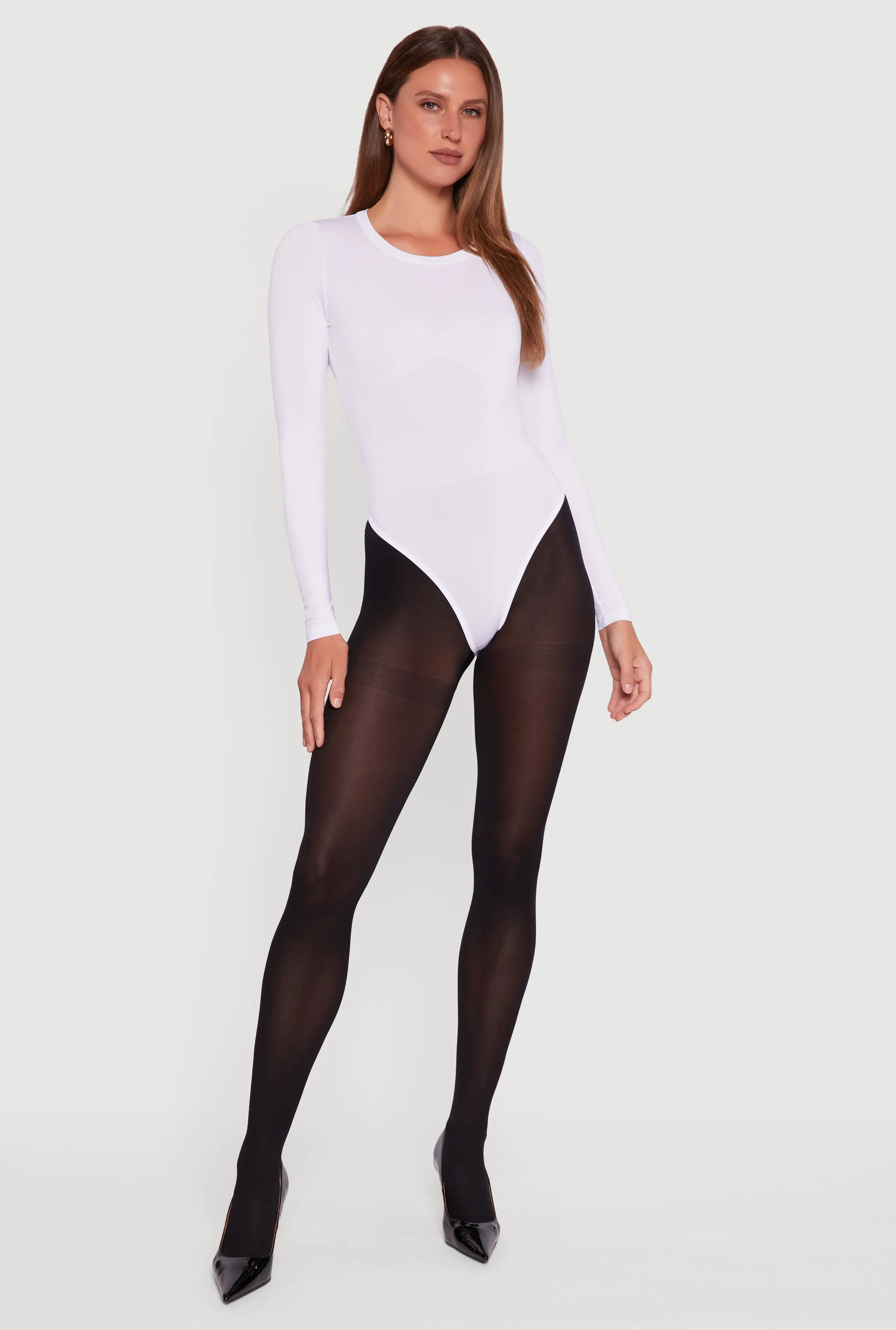 Basic Curve Hugging Long Sleeve Crew Neck Bodysuit sold by Rainbow product image thumbnail 3