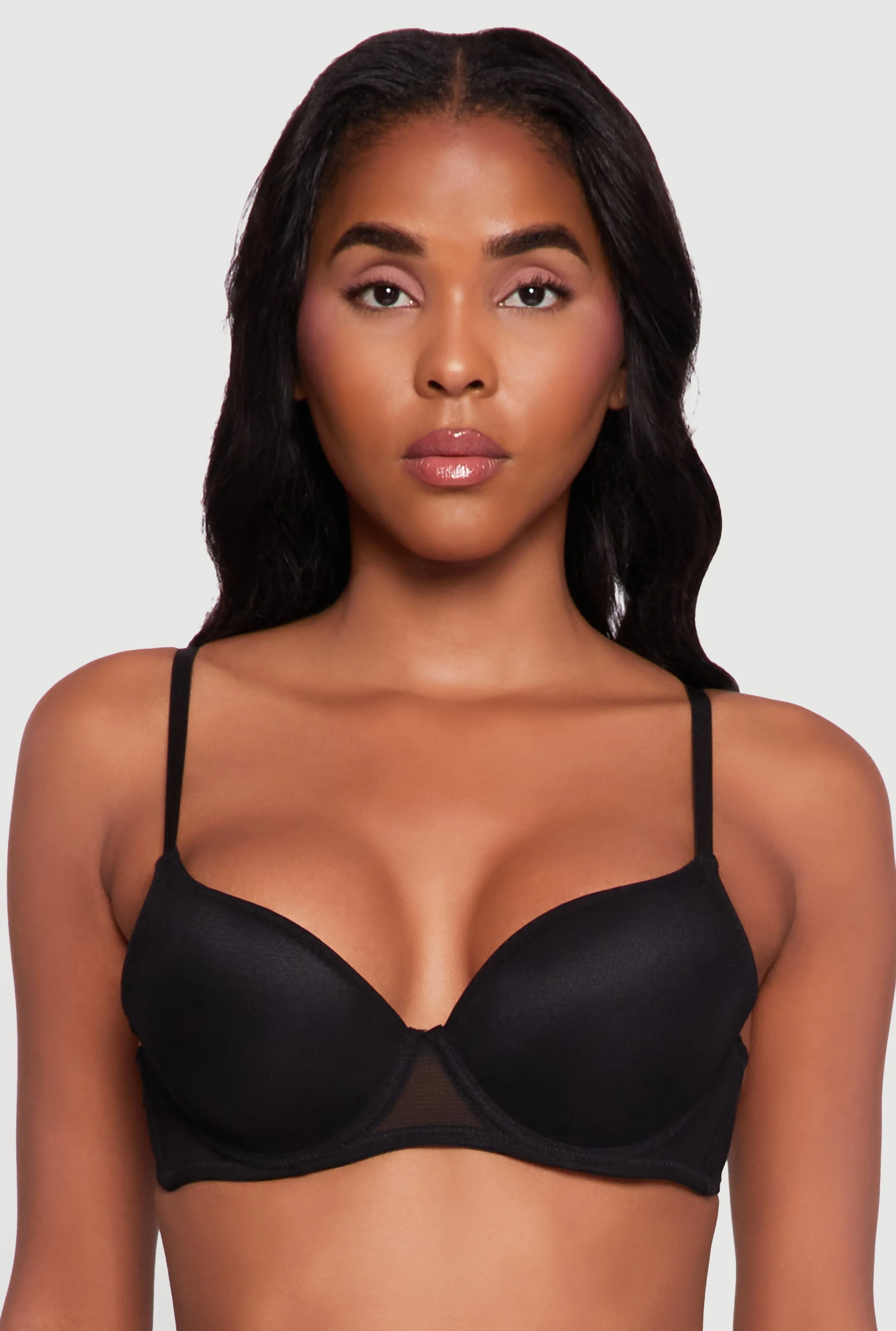 Mesh Solid Plunge Bra with Adjustable Straps sold by Rainbow