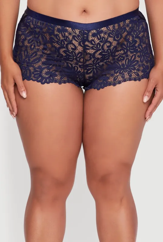 Plus Size Abstract Floral Lace Boyshort Panty sold by Rainbow