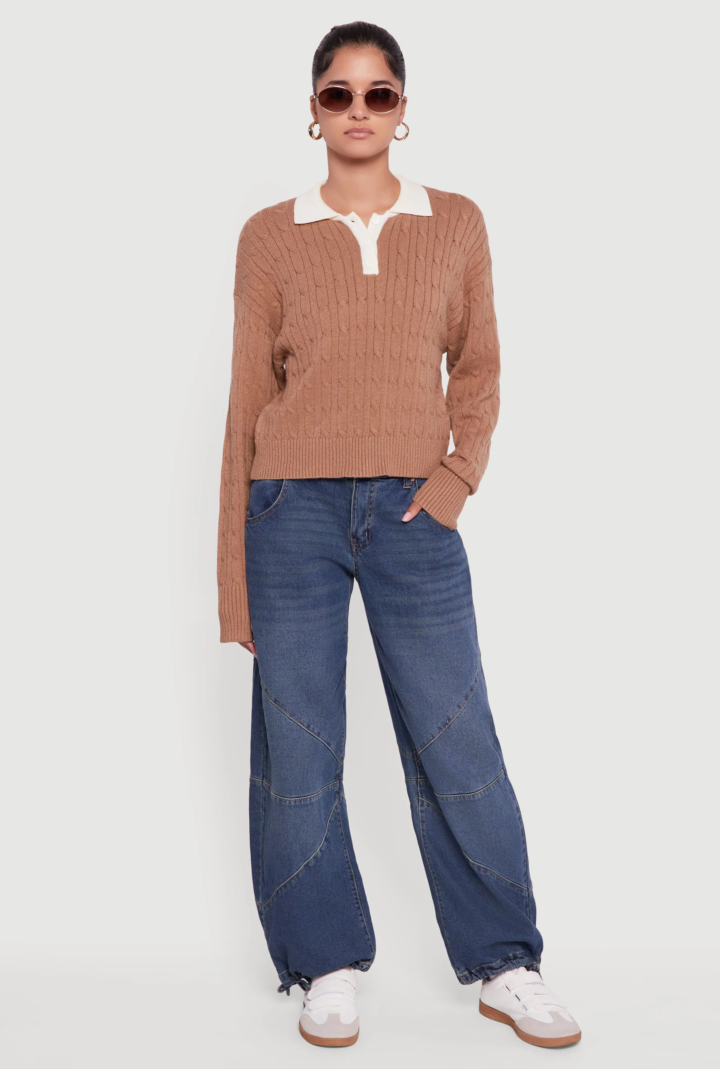 Cable Knit Polo Sweater with Contrast Trim sold by Rainbow product image thumbnail 4