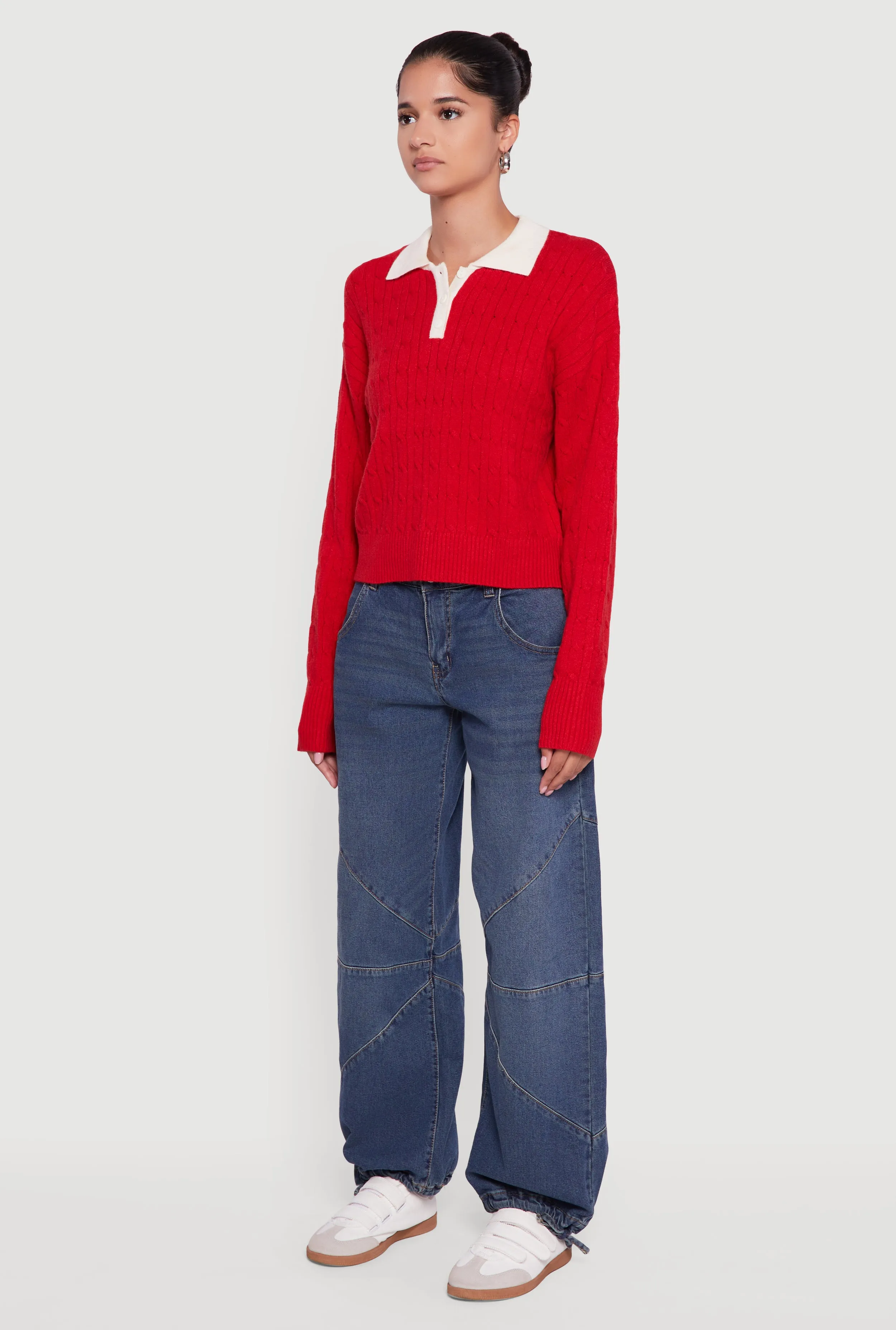 Cable Knit Polo Sweater with Contrast Trim sold by Rainbow product image thumbnail 5