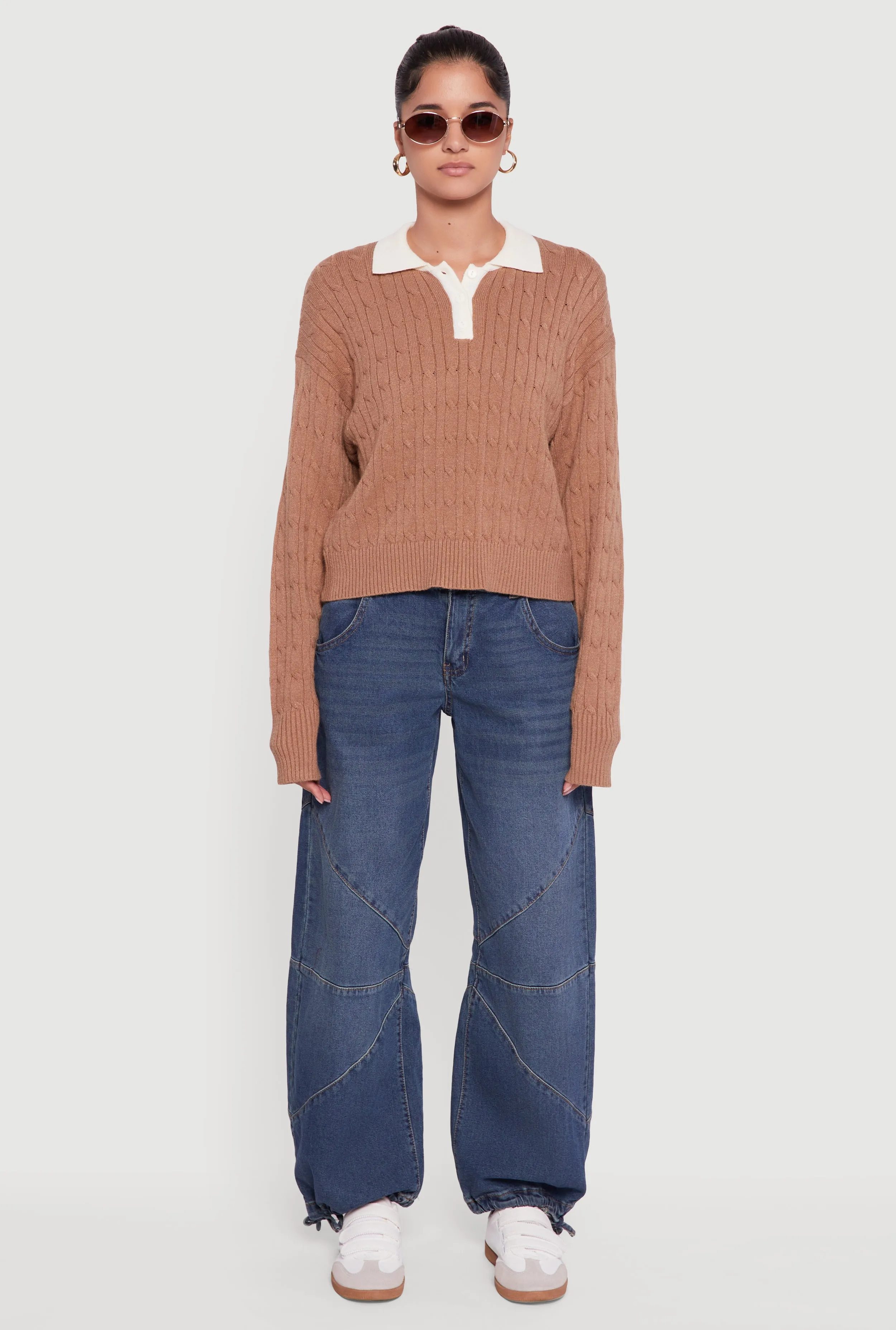 Cable Knit Polo Sweater with Contrast Trim sold by Rainbow product image thumbnail 3