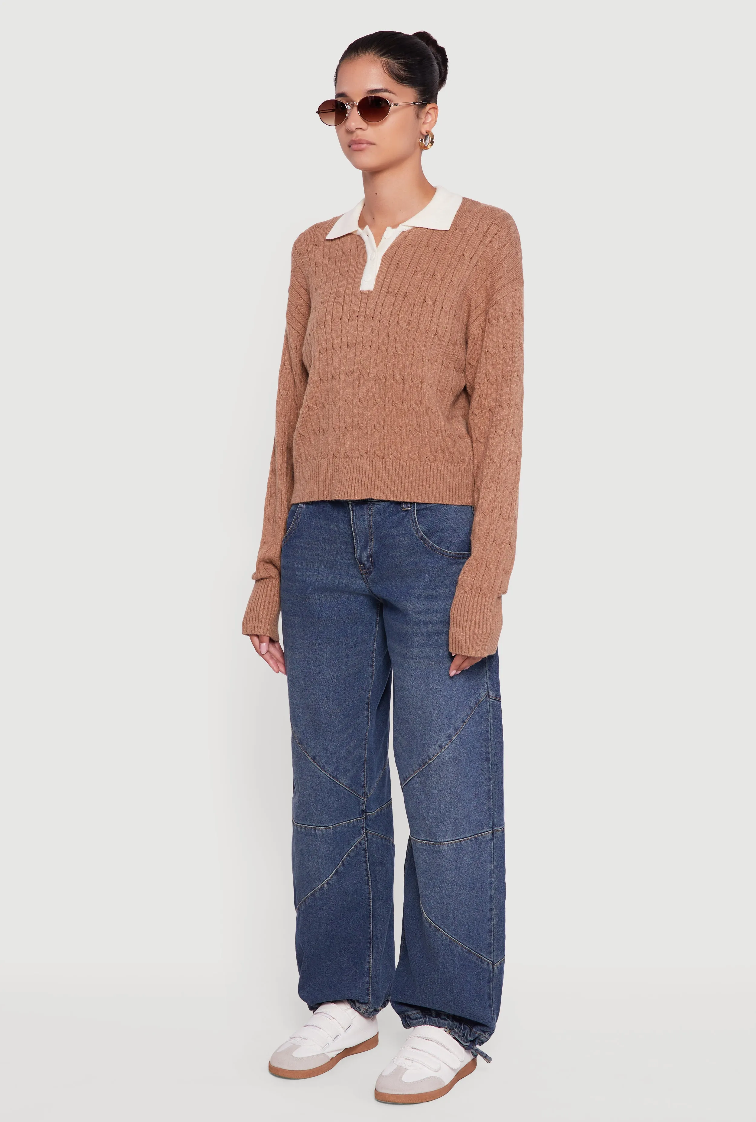 Cable Knit Polo Sweater with Contrast Trim sold by Rainbow product image thumbnail 5