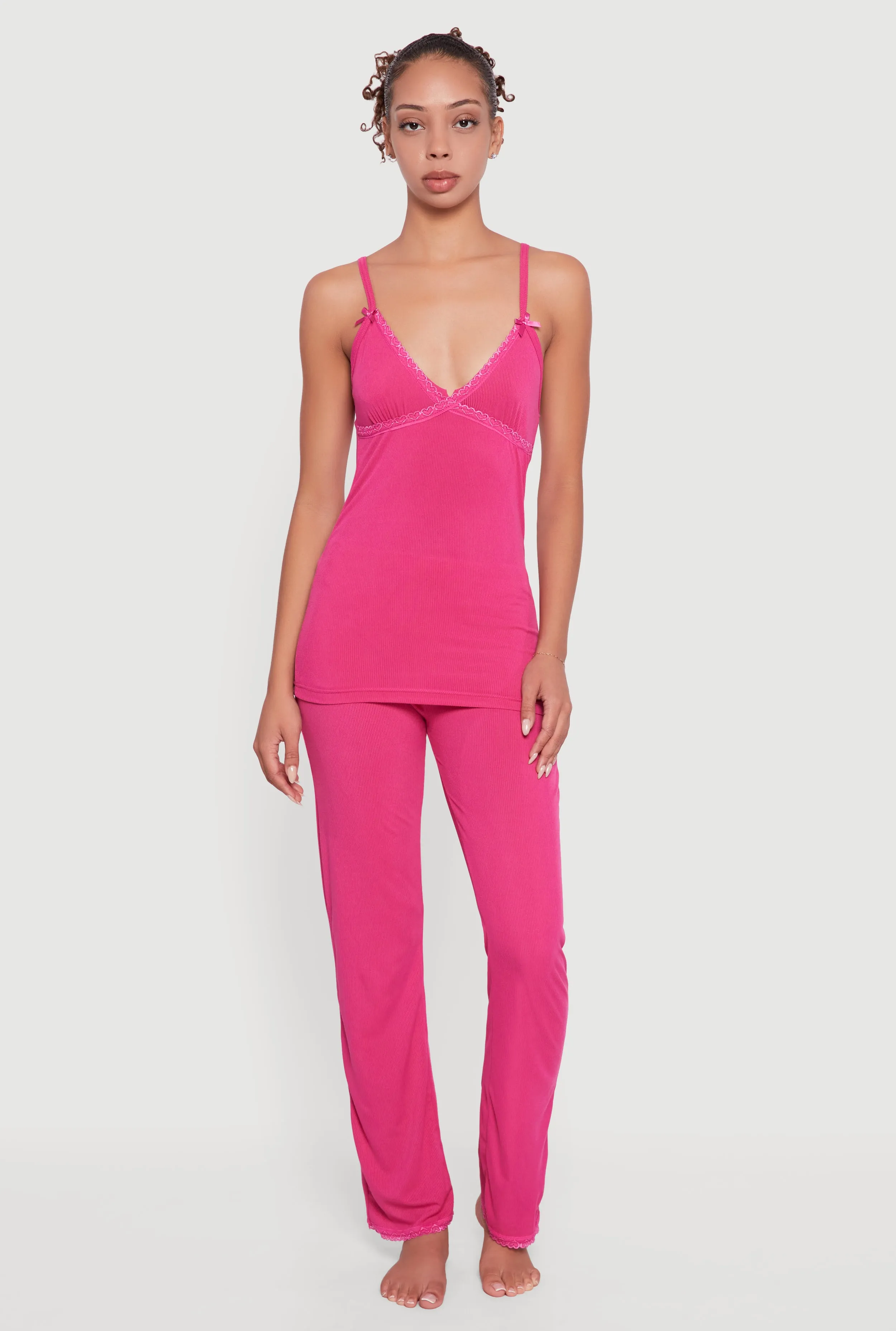 Heart Lace Trim Pajama Cami and Pants Set sold by Rainbow