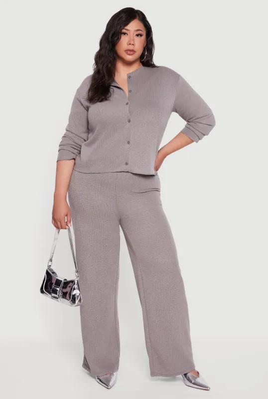 Plus Size Brushed Rib Knit Wide Leg Pants sold by Rainbow
