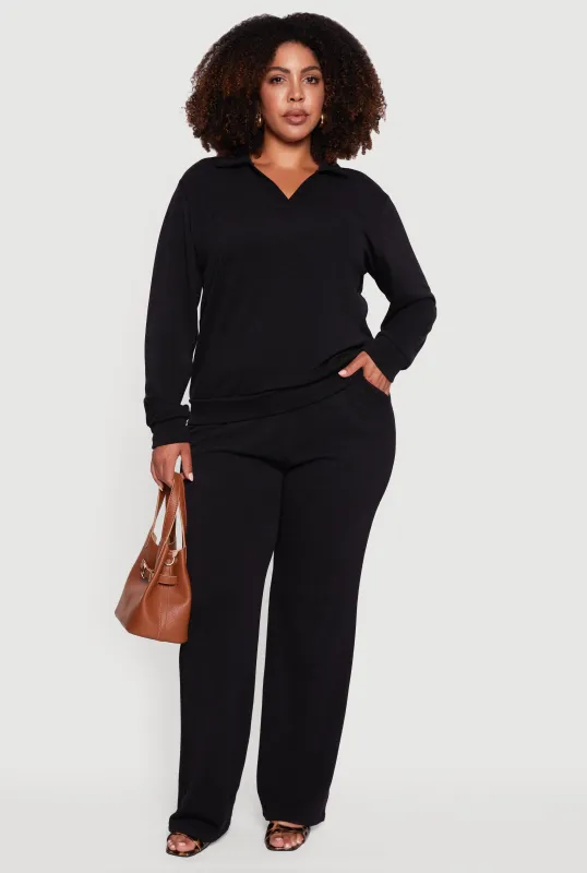Plus Size High Waisted Straight Leg Casual Pants sold by Rainbow