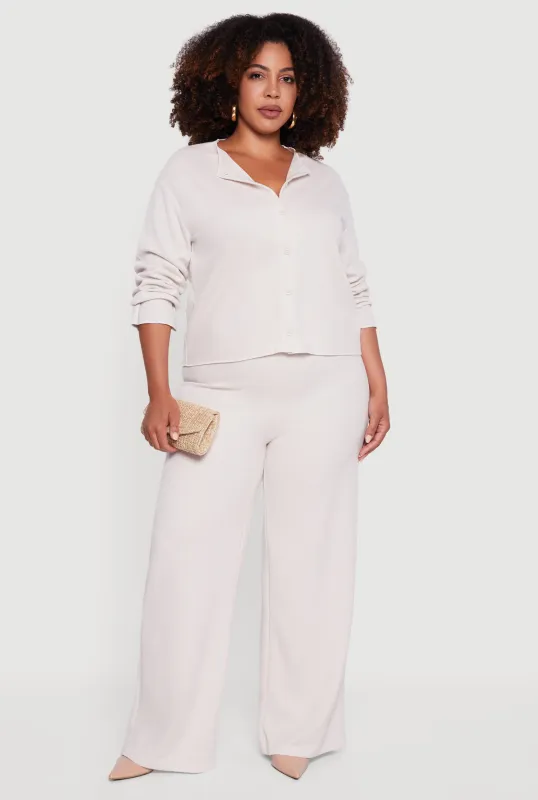 Plus Size Brushed Rib Knit Wide Leg Pants sold by Rainbow