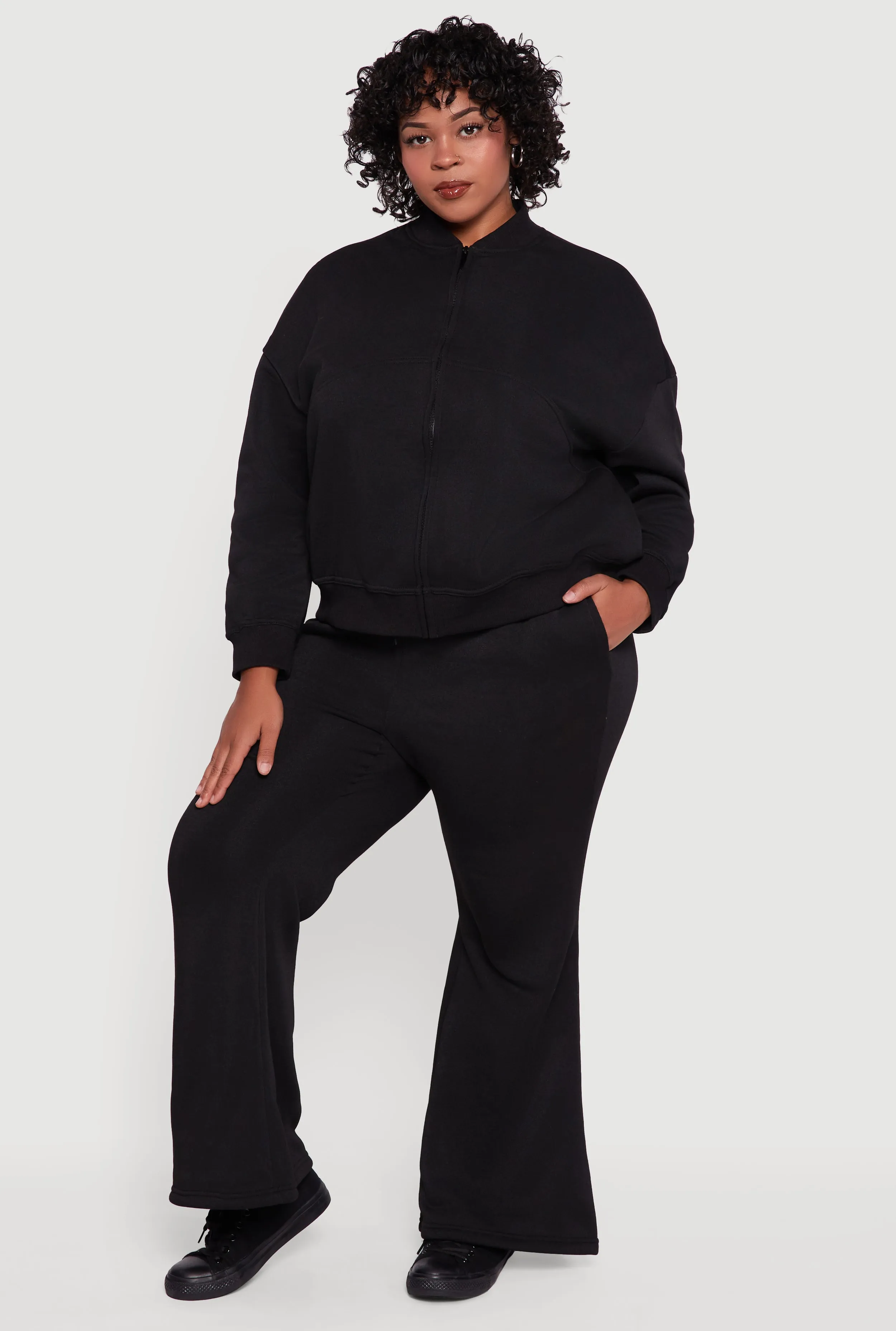 Plus Size Fleece Lined High Waisted Flare Leg Sweatpants sold by Rainbow product image thumbnail 2