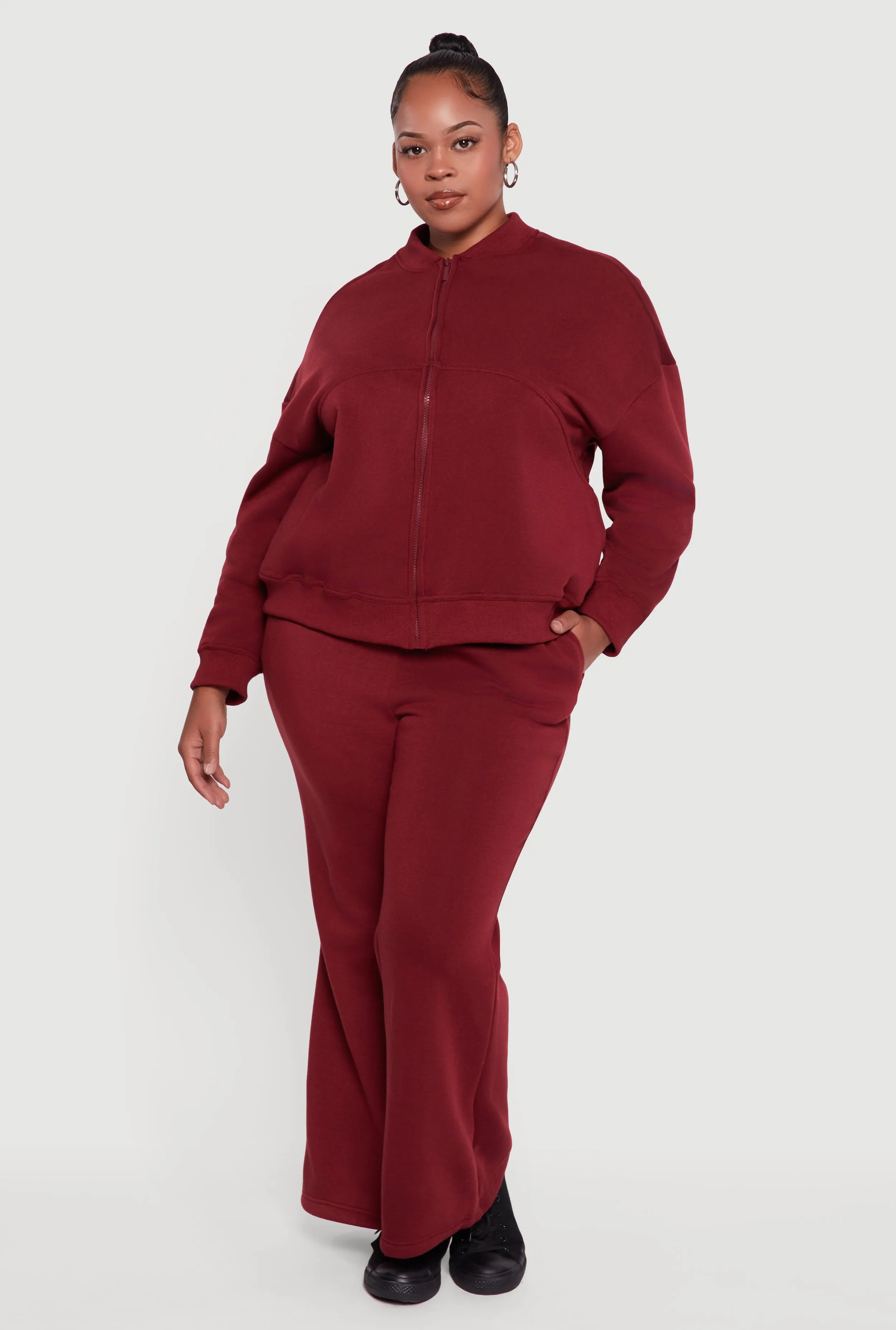 Plus Size Fleece Lined High Waisted Flare Leg Sweatpants sold by Rainbow product image thumbnail 3