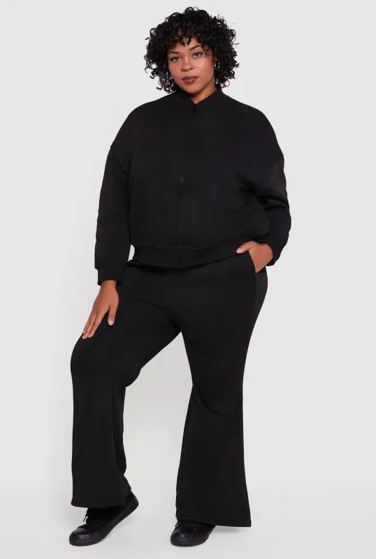 Plus Size Fleece Lined High Waisted Flare Leg Sweatpants sold by Rainbow