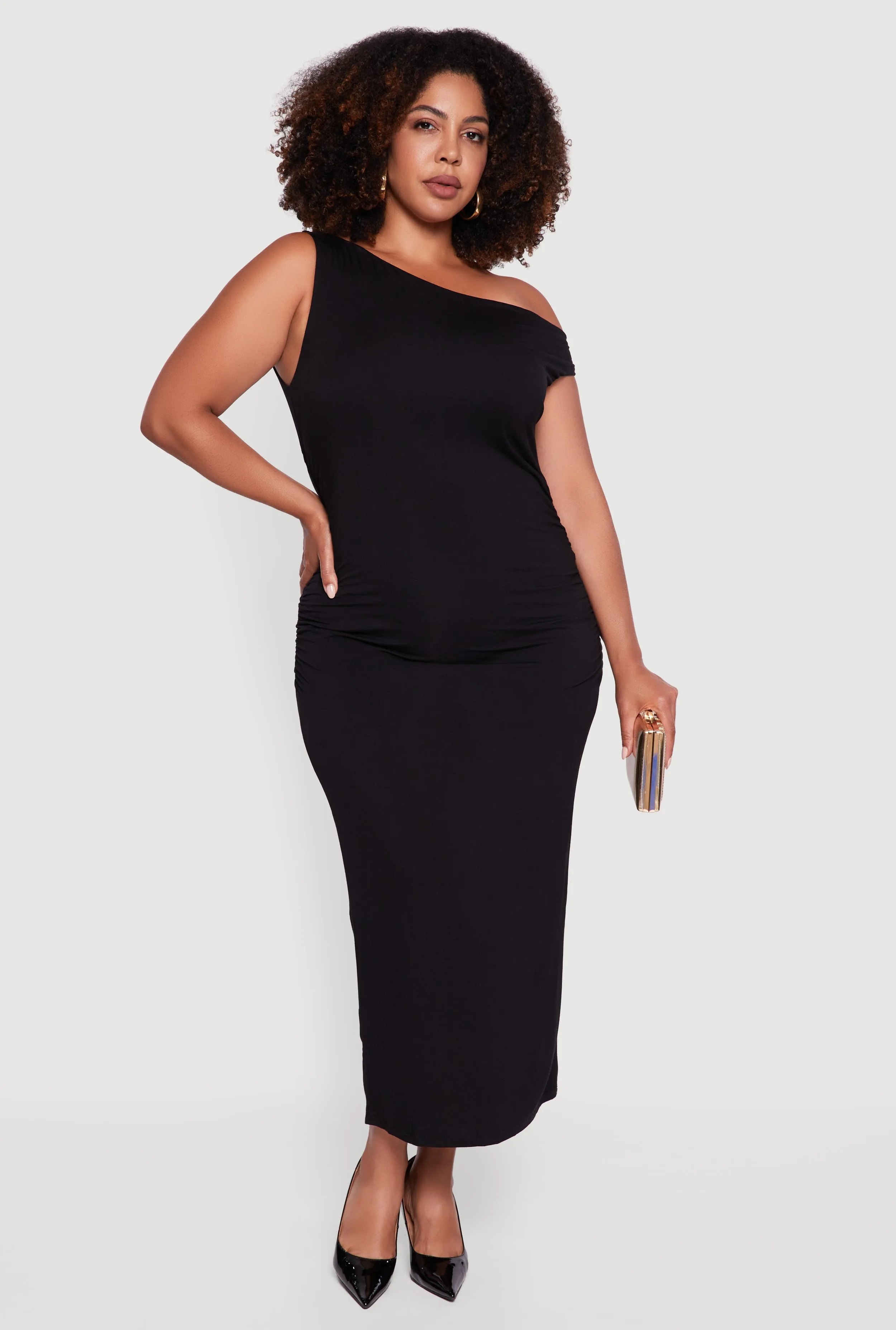 Plus Size Elegant Ruched One Shoulder Dress sold by Rainbow