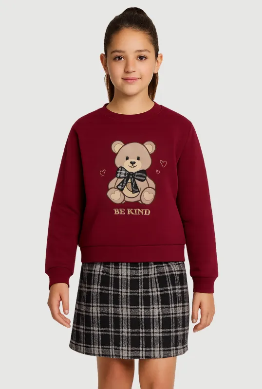 Girls Be Kind Graphic Sweatshirt and Plaid Skirt Set sold by Rainbow