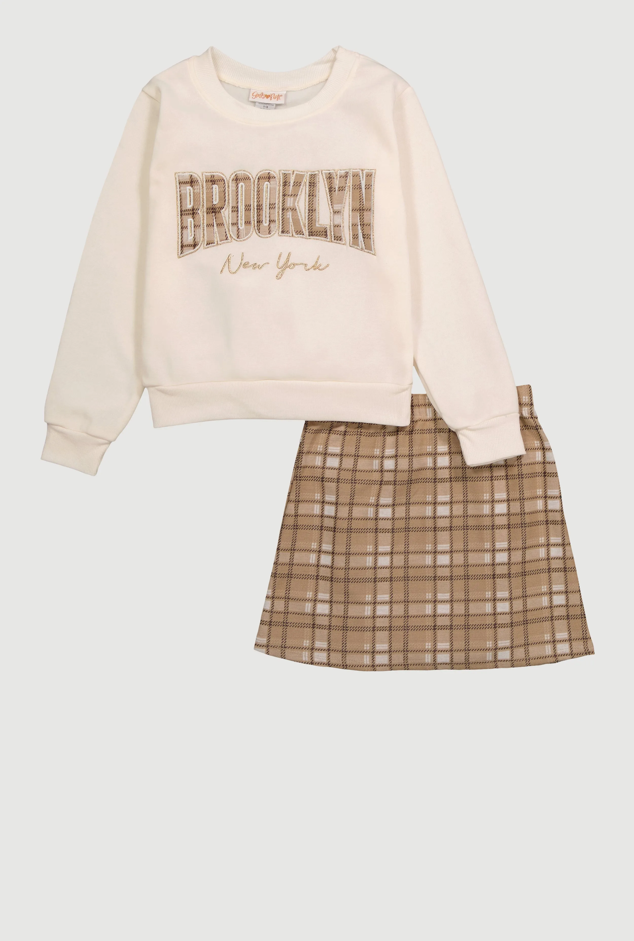 Girls Brooklyn Graphic Sweatshirt and Plaid Skirt Set sold by Rainbow product image thumbnail 2