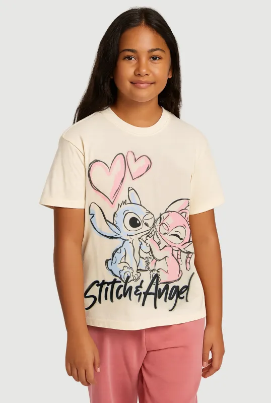 Girls Stitch and Angel Graphic Tee sold by Rainbow