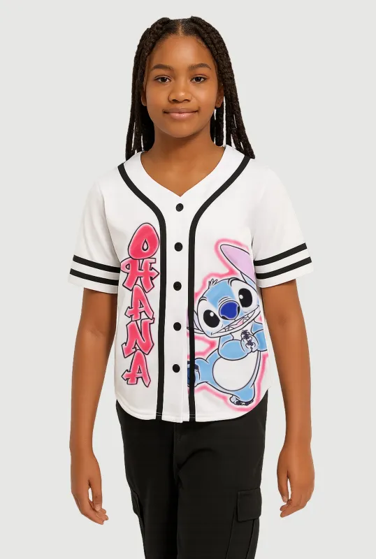 Girls Stitch Ohana Graphic Baseball Jersey sold by Rainbow