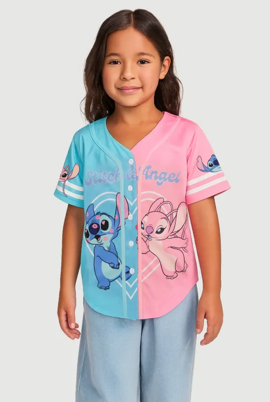 Little Girls Color Block Stitch and Angel Graphic Jersey Mesh Tee sold by Rainbow