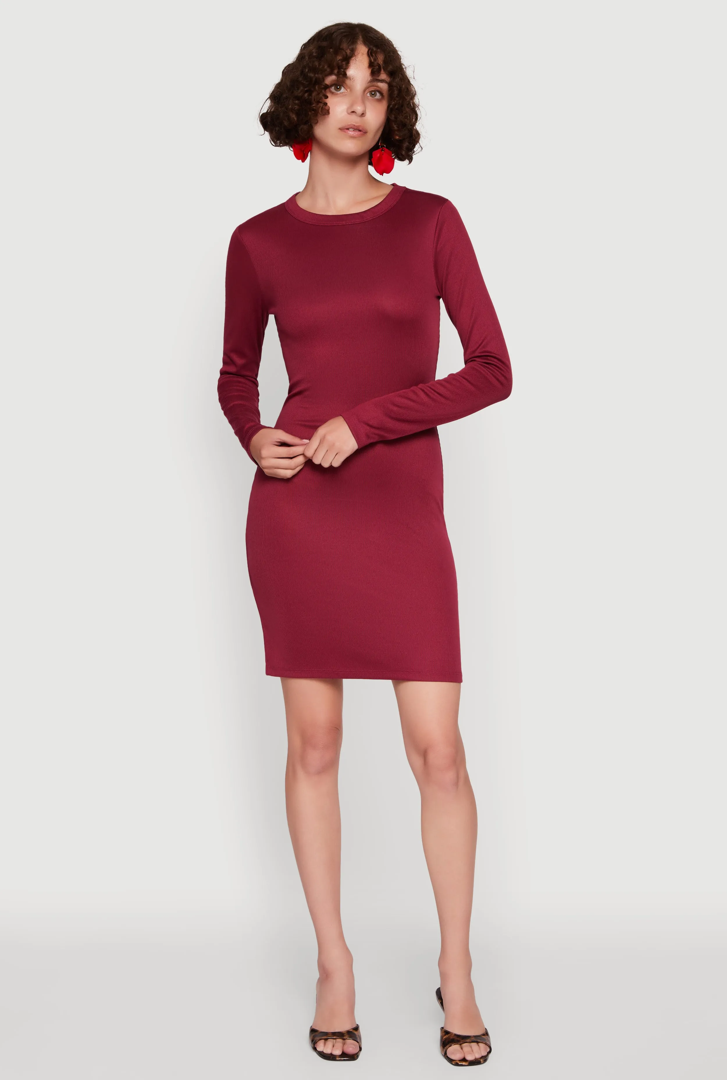 Ribbed Knit Long Sleeve Mini Dress sold by Rainbow