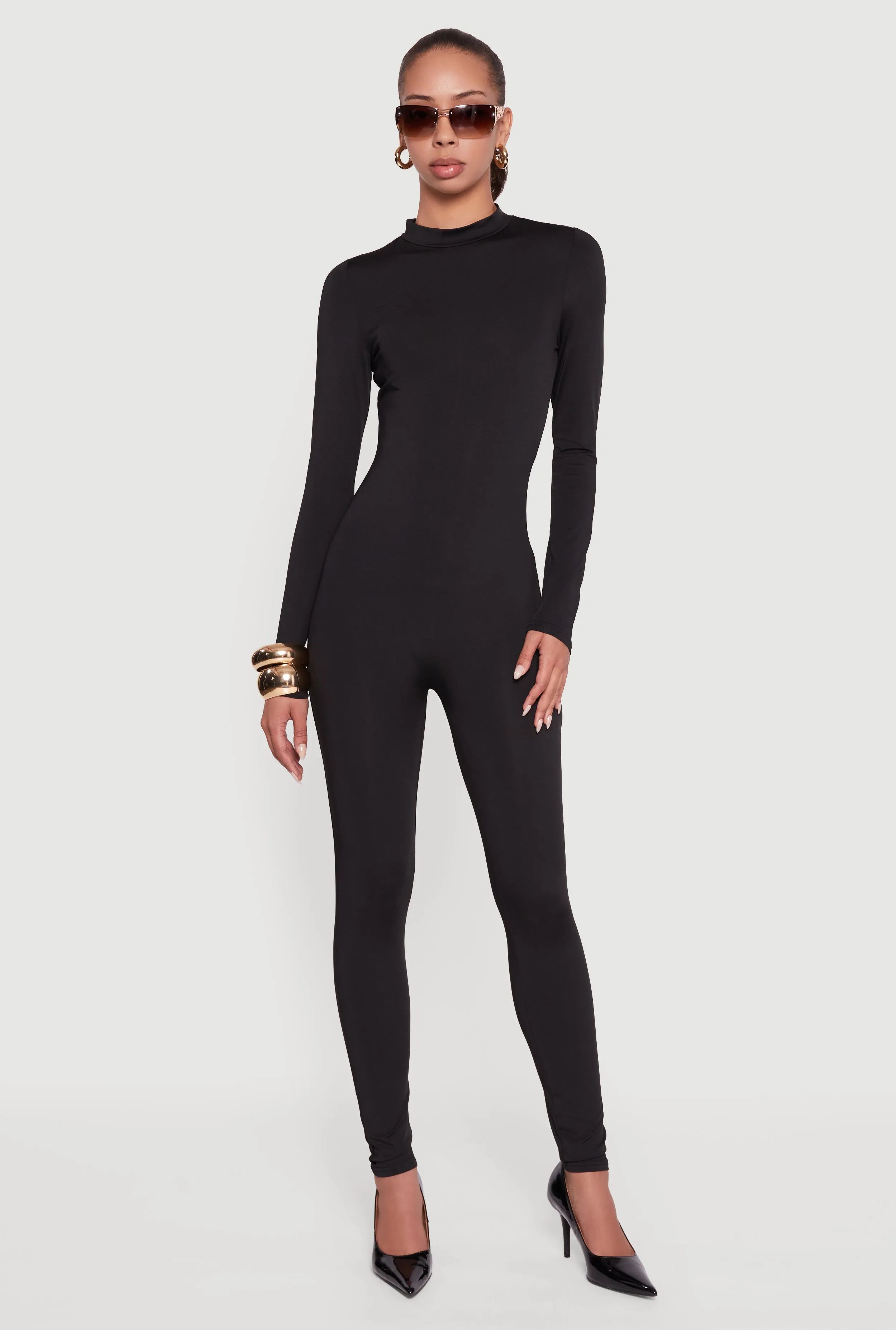 Solid Curve Hugging Catsuit with Zip Back sold by Rainbow