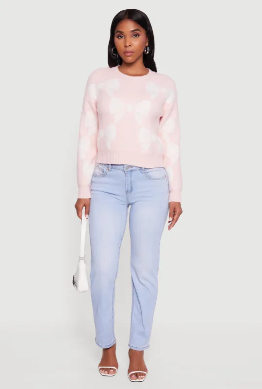 Bow Print Crew Neck Long Sleeve Sweater sold by Rainbow