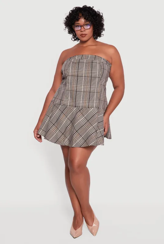 Plus Size Plaid Strapless Skater Dress sold by Rainbow