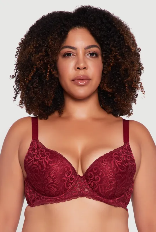 Plus Size Scalloped Patterned Lace Plunge Bra sold by Rainbow