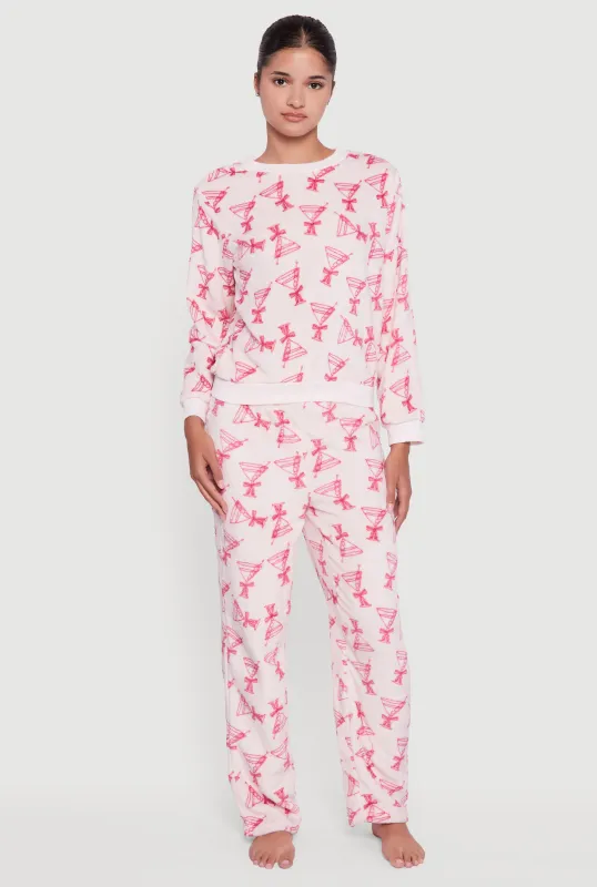 Plush Martini Print Long Sleeve Pajama Top and Pants sold by Rainbow