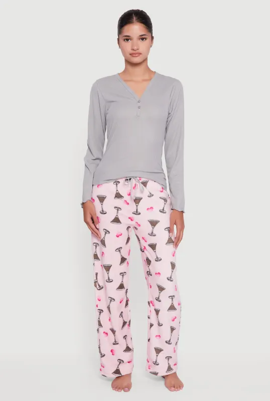 Lettuce Edge Pajama Top and Plush Espresso Martini Graphic Pants sold by Rainbow