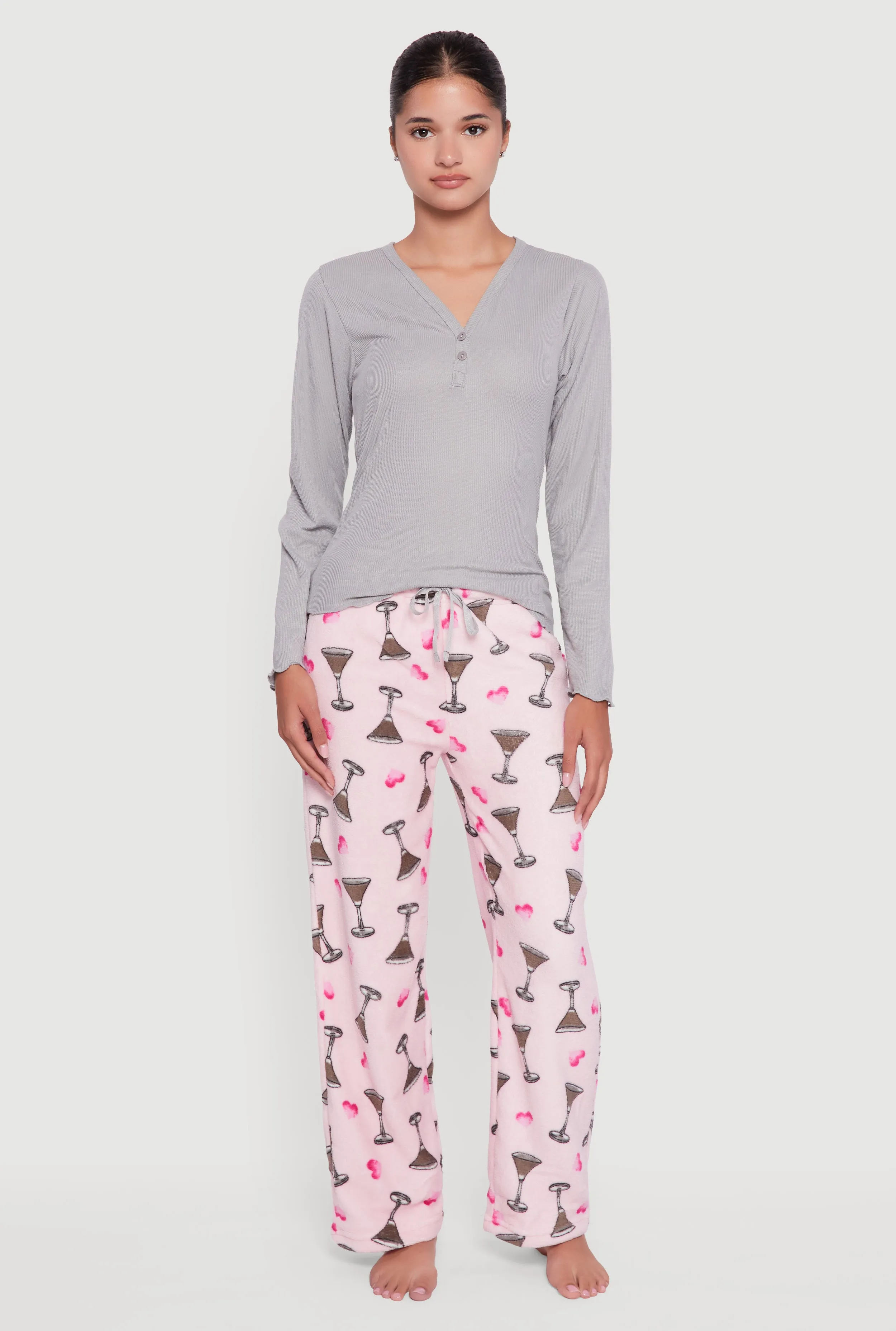 Lettuce Edge Pajama Top and Plush Espresso Martini Graphic Pants sold by Rainbow