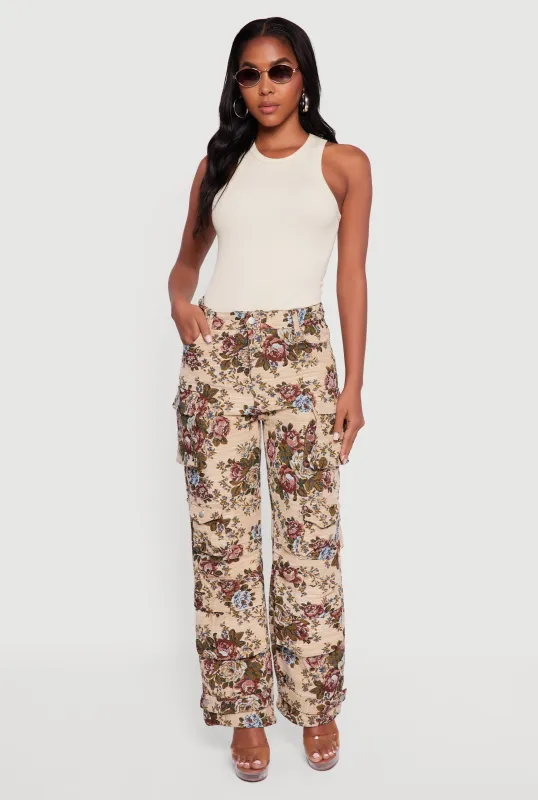 Floral Jacquard Straight Leg Cargo Pants sold by Rainbow