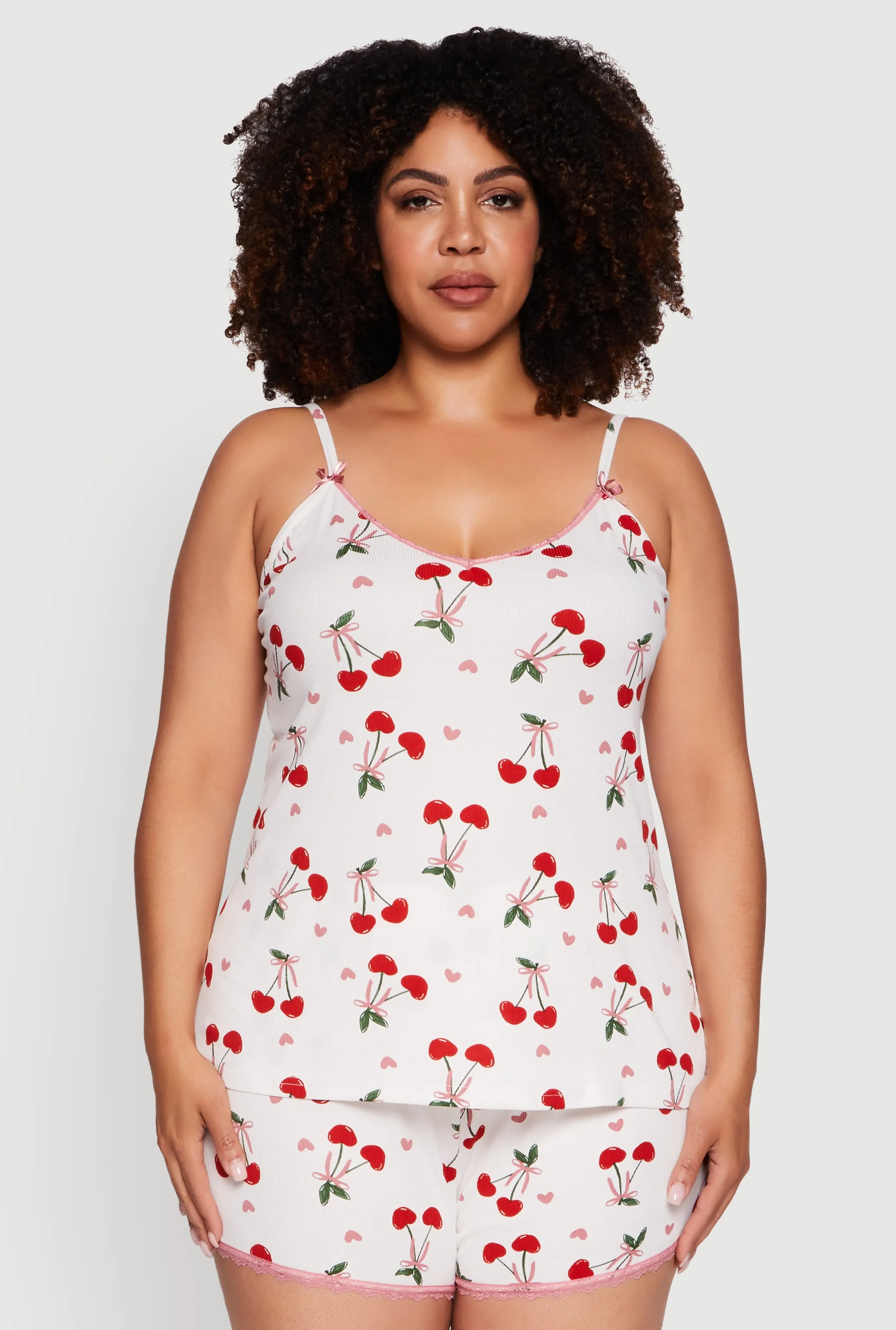 Plus Size Heart Cherry Print Pajama Cami and Shorts Set sold by Rainbow product image thumbnail 2