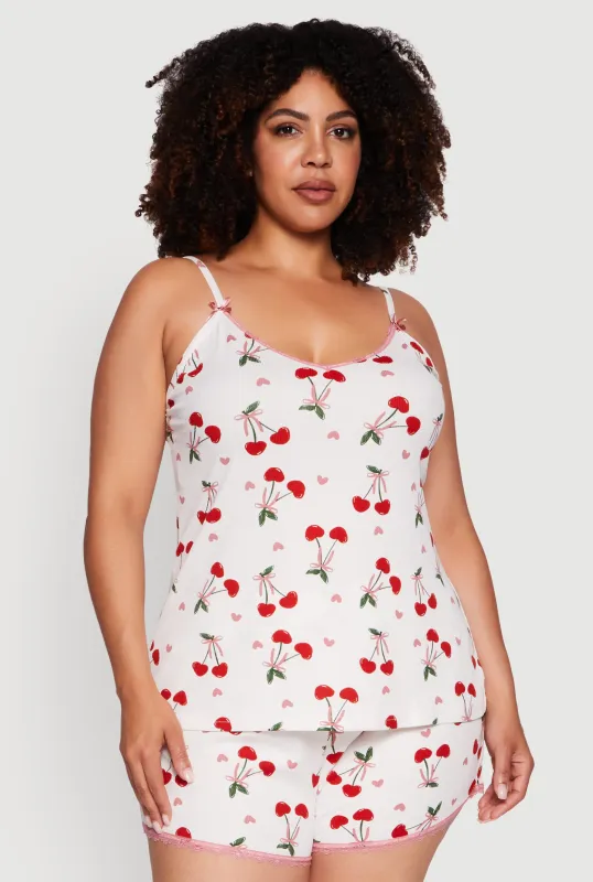 Plus Size Heart Cherry Print Pajama Cami and Shorts Set sold by Rainbow
