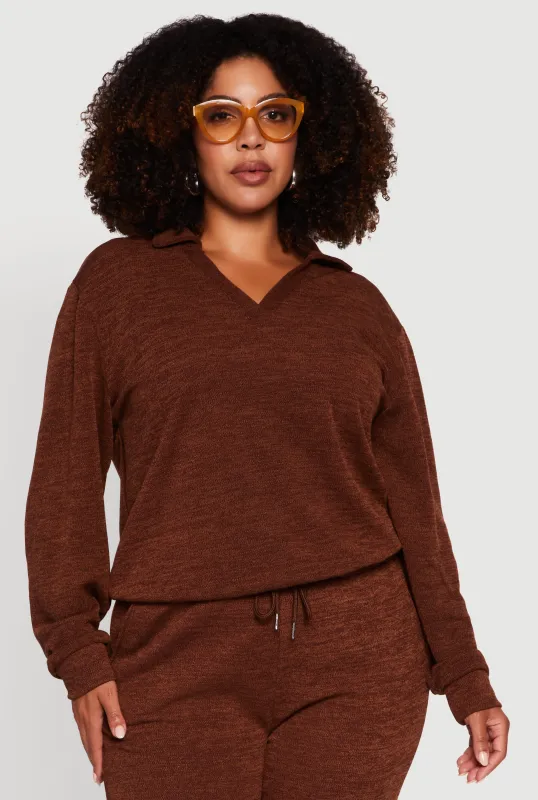 Plus Size Collared V-Neck Pullover Sweater sold by Rainbow