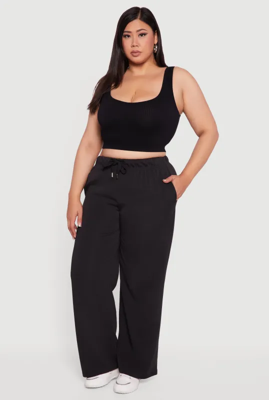 Plus Size High Waisted Fleece Wide Leg Sweatpants sold by Rainbow