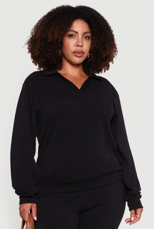 Plus Size Collared V-Neck Pullover Sweater sold by Rainbow